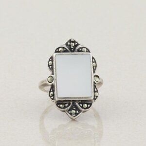 Sterling Silver Mother of Pearl and Marcasite Ring Size 6 1/2